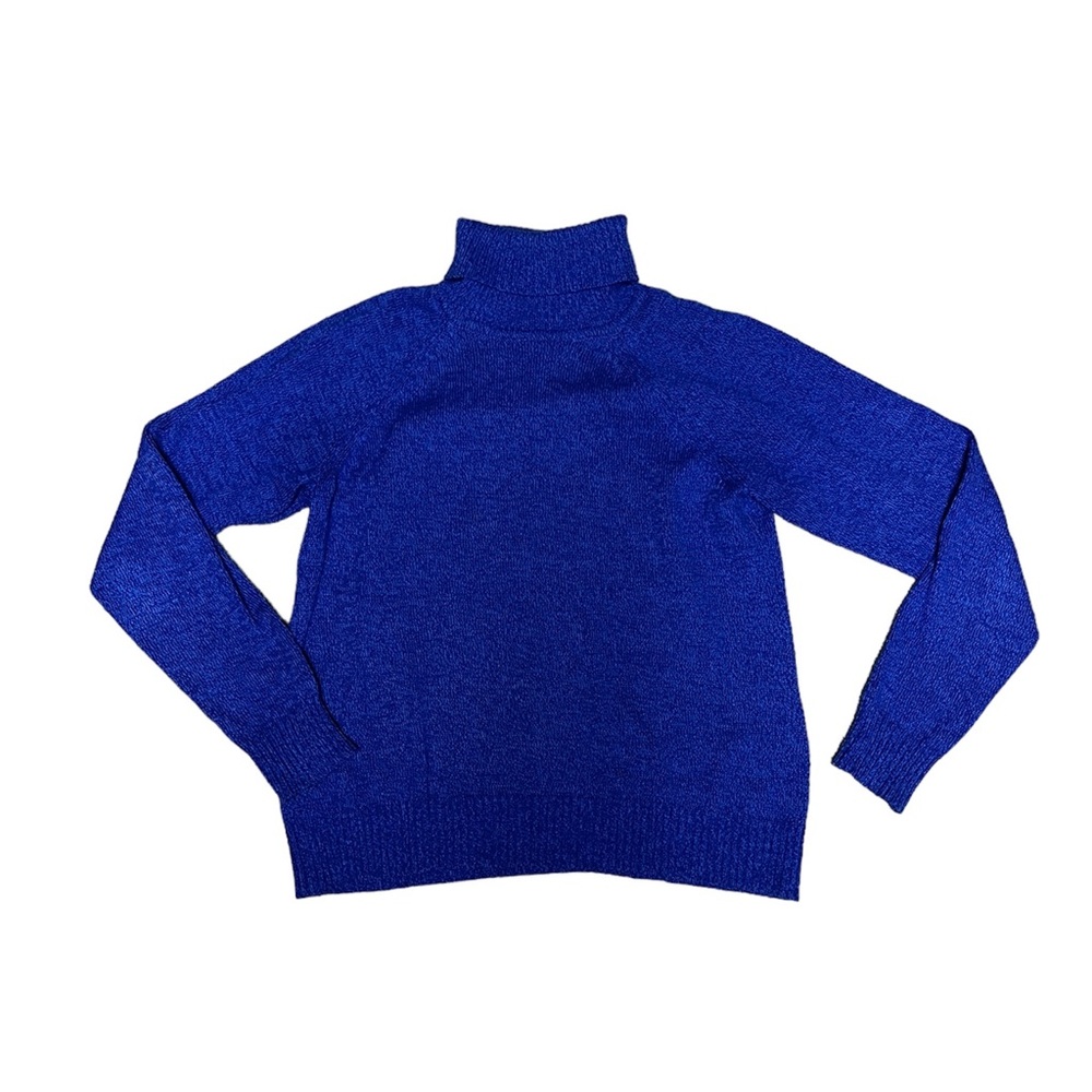 Karen Scott Knit Turtleneck Sweater Women's Size Medium Blue Cotton